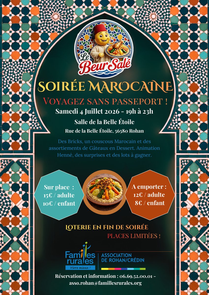 Affiche Soirée Marocaine — Samedi 4 juillet 2026 à Rohan